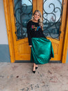 Emerald Magic Pleated Midi Skirt