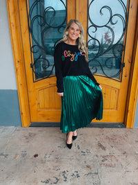 Emerald Magic Pleated Midi Skirt