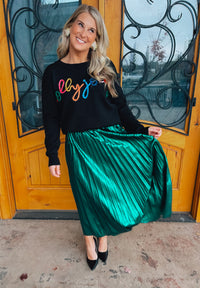 Emerald Magic Pleated Midi Skirt