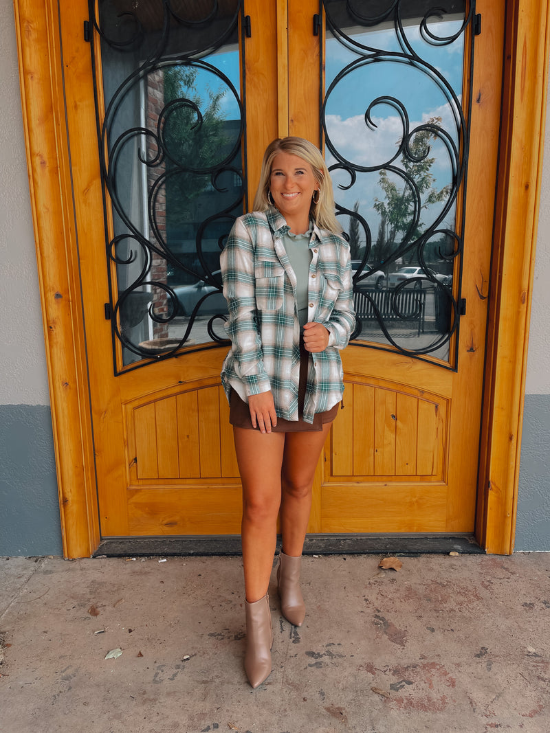 Perfectly In Season Green Flannel Top (S-3XL)