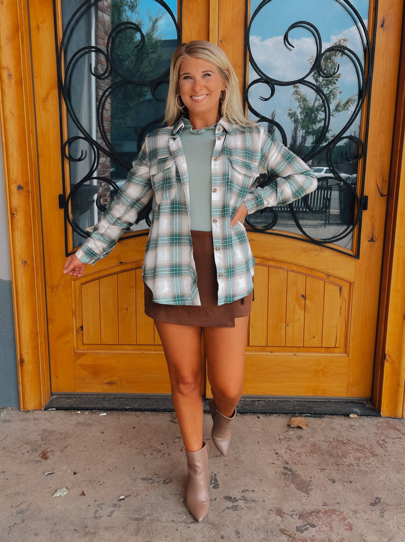 Perfectly In Season Green Flannel Top (S-3XL)