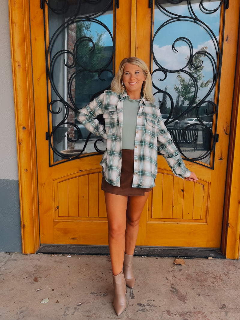 Perfectly In Season Green Flannel Top (S-3XL)