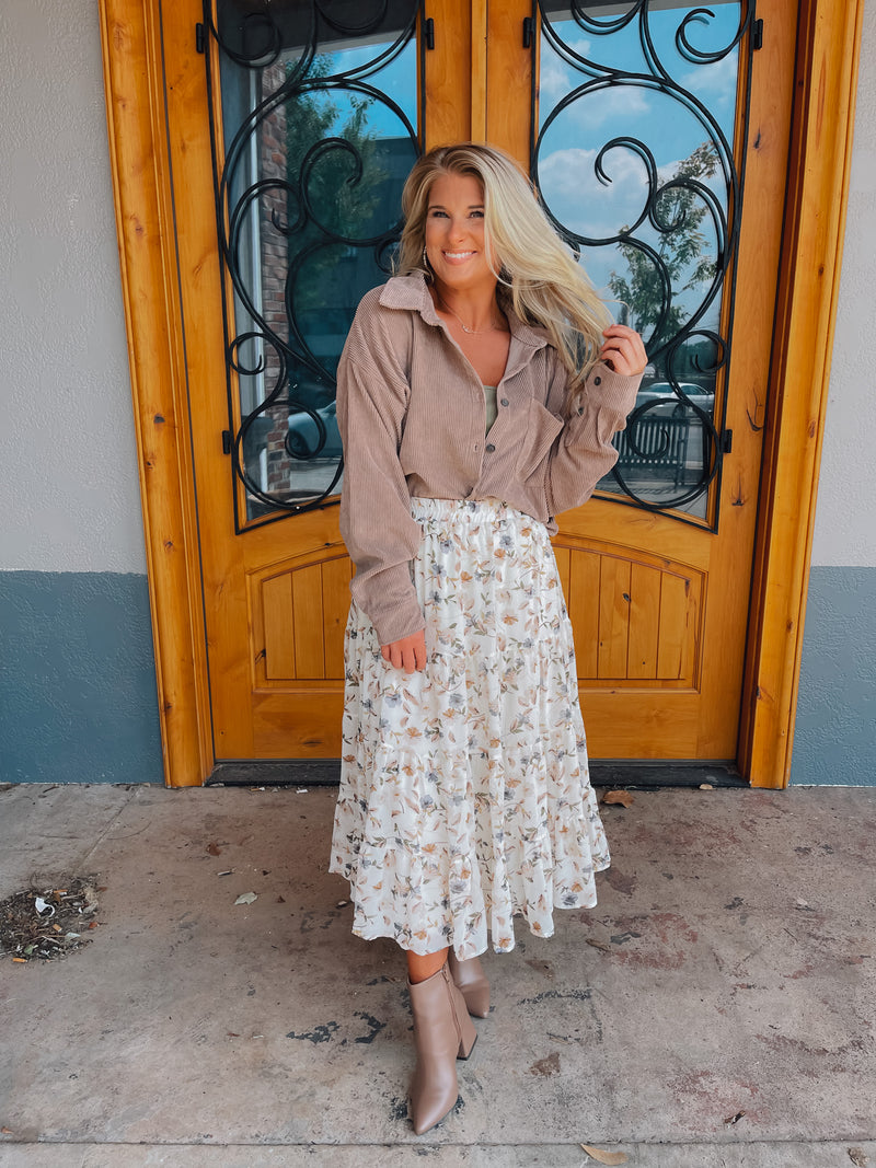 Know My Heart Floral Midi Skirt