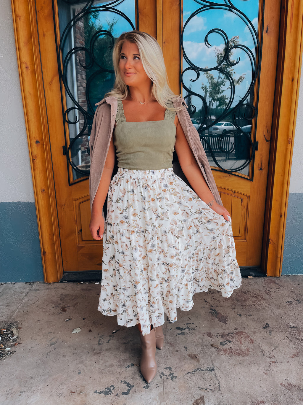 Know My Heart Floral Midi Skirt