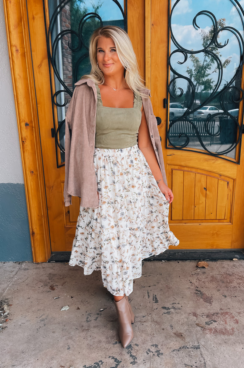 Know My Heart Floral Midi Skirt