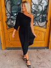 On My Best Behavior Black One Shoulder Dress