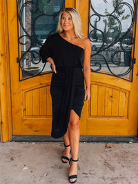 On My Best Behavior Black One Shoulder Dress