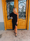 On My Best Behavior Black One Shoulder Dress