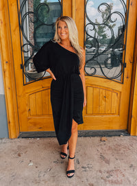 On My Best Behavior Black One Shoulder Dress