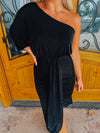 On My Best Behavior Black One Shoulder Dress