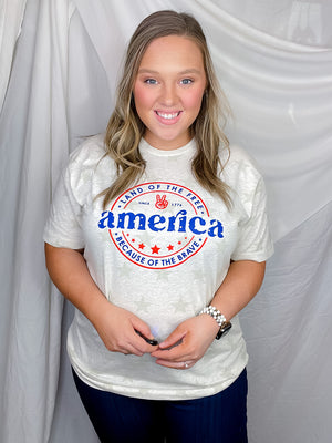 Celebrate America's independence in style with this Land of the Free Since 1776 Star Graphic Tee! The patriotic colors and star graphic tee make it a perfect choice for showing off your pride. Its unisex fit and short sleeves make it comfortable and versatile for all-day wear. Let freedom, and fashion, ring!