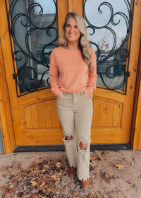 Never Too Late High Waisted Distressed Sand Risen Jeans