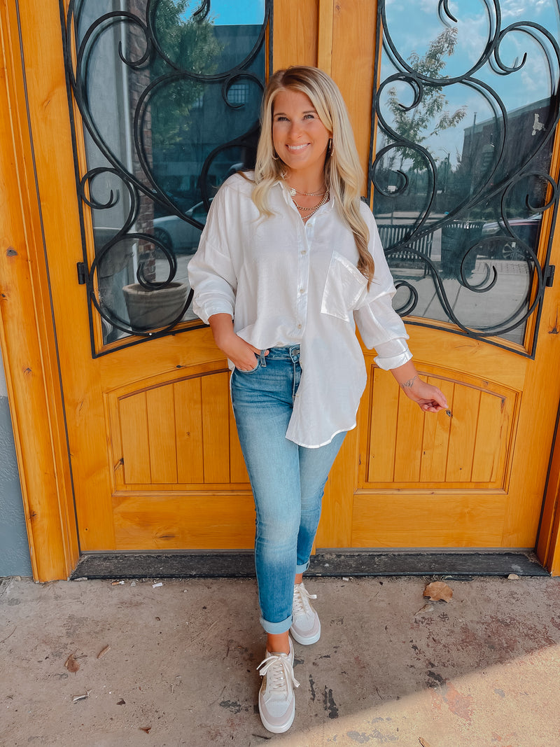 Off To Work White Button Down Top