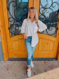 Off To Work White Button Down Top