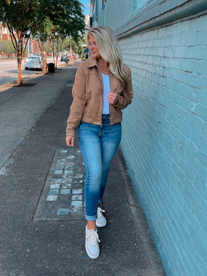Falling Back To You Suede Bomber Jacket