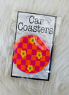 Checkered Daisy Car Coasters