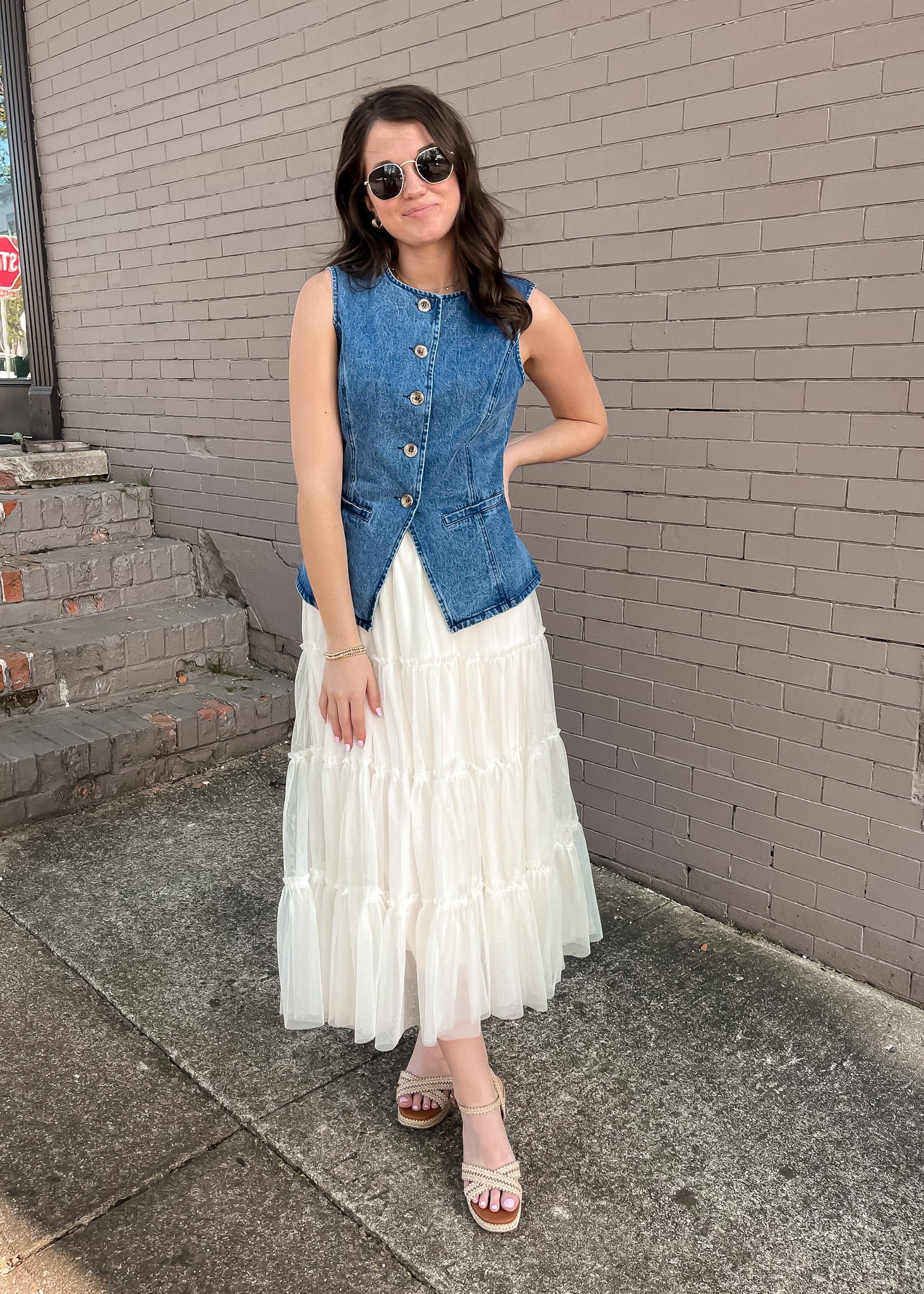 dress with denim vest No Time To Waste Denim Vest