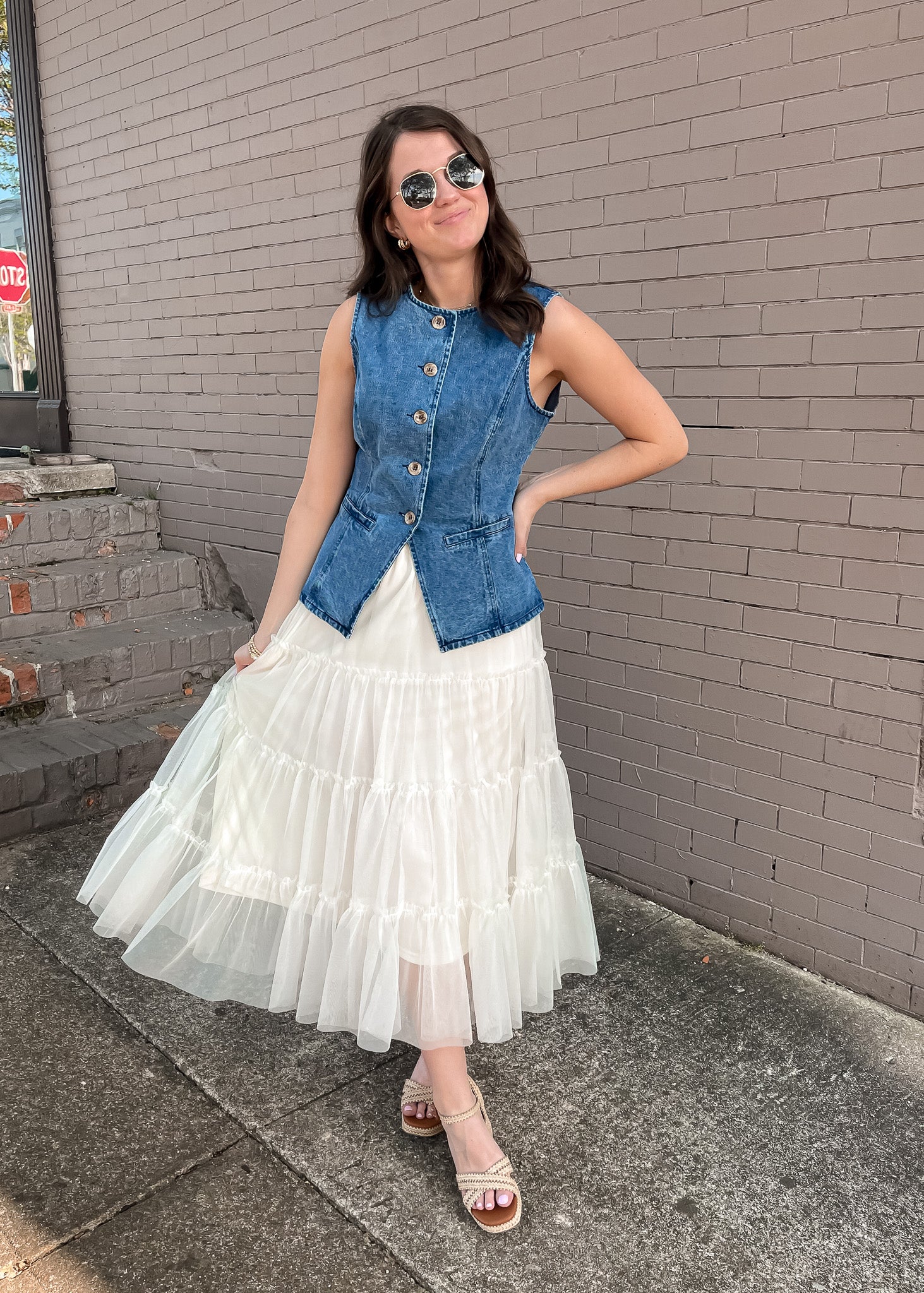 dress and denim vest How to Style a This Spring formal events No Time To Waste Denim