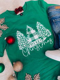 Christmas Tree Plaid & Leopard Tee (S-XL)