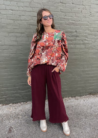 Left An Impression Merlot Linen Pants