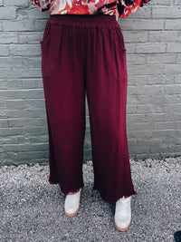 Left An Impression Merlot Linen Pants