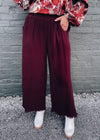 Left An Impression Merlot Linen Pants
