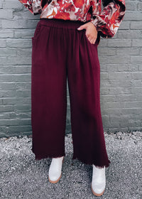 Left An Impression Merlot Linen Pants