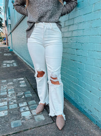 Dropping By High Waisted Distressed Jeans- Ivory