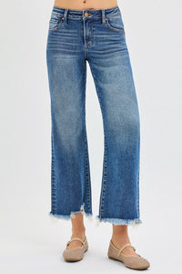 Like Second Nature Mid Rise Crop Straight Leg - Dark Wash Risen Jeans