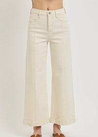 Without Thinking Ivory Tummy Control High Rise Line Detail Wide- Risen Jeans