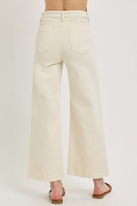 Without Thinking Ivory Tummy Control High Rise Line Detail Wide- Risen Jeans