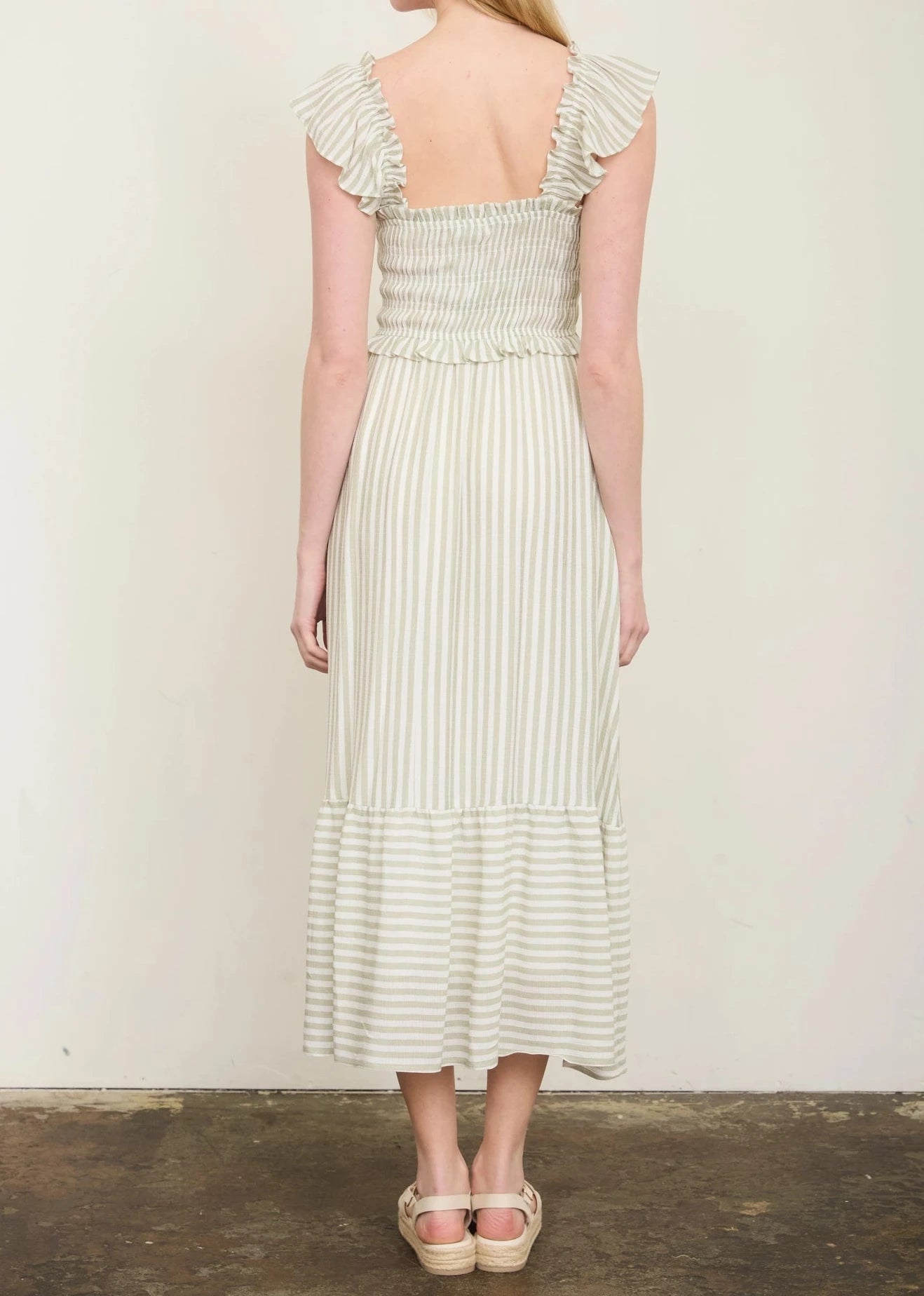 Hold On Gently Stripe Smocked Midi Dress