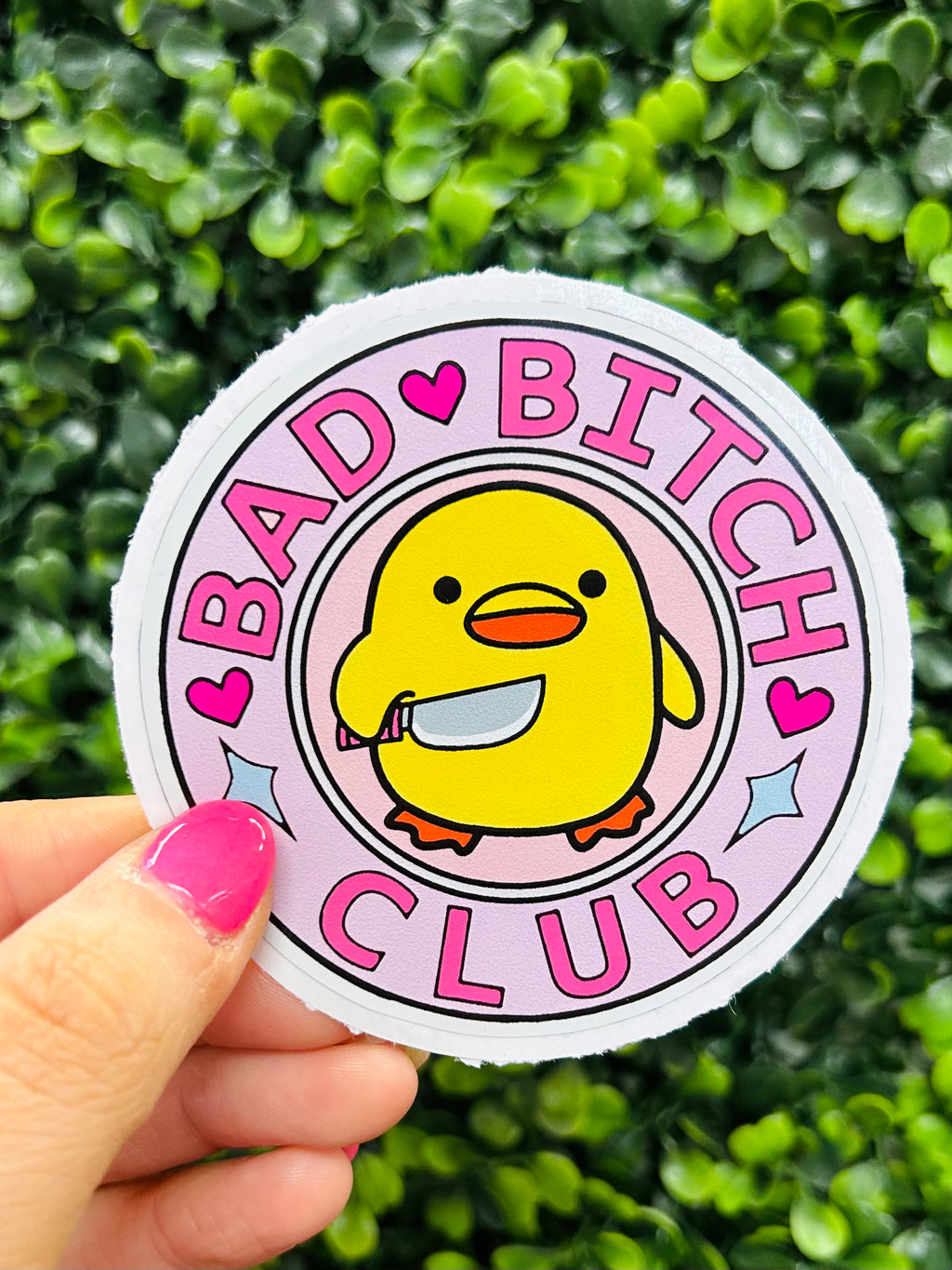 Clear some space on your laptop, water bottle, or car for the ultimate accessory: the Bad Bitch Club Sticker! Featuring a vibrant, pink-yellow ombre design, this sticker will show the world you're not afraid to be your bold, sassy self. Plus, it's a hilarious way to let people know that you're part of the exclusive squad. - it's time for the Bad Bitch Club to shine!