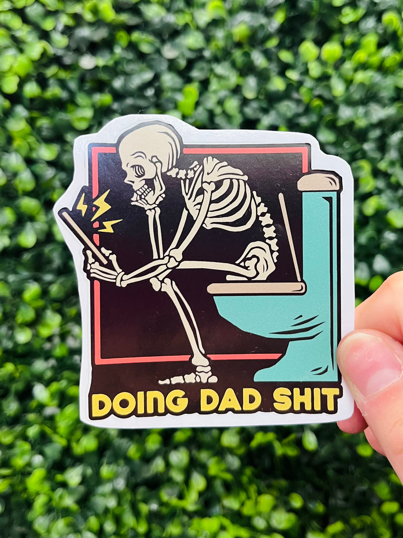 Don't let dad deny it: this Doing Dad Shit sticker is the perfect way to acknowledge his commitment to all things dad-like! From sitting on the toilet while on the phone to, well, just Doing Dad Shit, this sticker is sure to bring a smile to any father's face. An excellent gift for any dad!