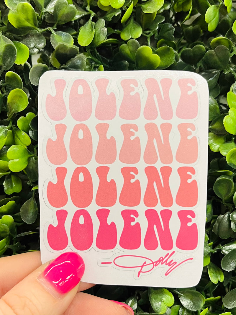 Make sure to add a bit of country twang to your laptop, water bottle, or wherever! Our Jolene Sticker features a pink ombre design and is inspired by Dolly Parton's iconic song. Get ready to spread the Jole-ne vibe and give your belongings a folksy touch! Yee-haw!