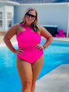 Show off your tropical-inspired style with the Tropical Tides One Piece Swimsuit! Featuring a hot pink hue, mesh detailing, and a criss cross neck line–this stunning one piece will make a splash! With full coverage bottoms for a flattering fit and extra support, you'll be the star of the beach! Get ready to feel confident and embrace those waves!