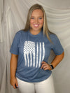 This patriotic tee will make any heart swell with pride! It features a distressed flag design with a bold, unisex fit and a classic round neckline. Honor your country in style with this must-have tee!-blue