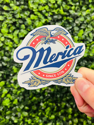 Show off your national pride with this Merica Since 1776 Sticker! It's the perfect gift for that patriotic friend, family member, or yourself. Let everyone know how passionate you are for the good ol' USA with this fun and quirky sticker! 'Murica!