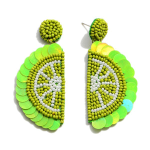 Beaded Sequin Lime Earrings - The Sassy Owl Boutique