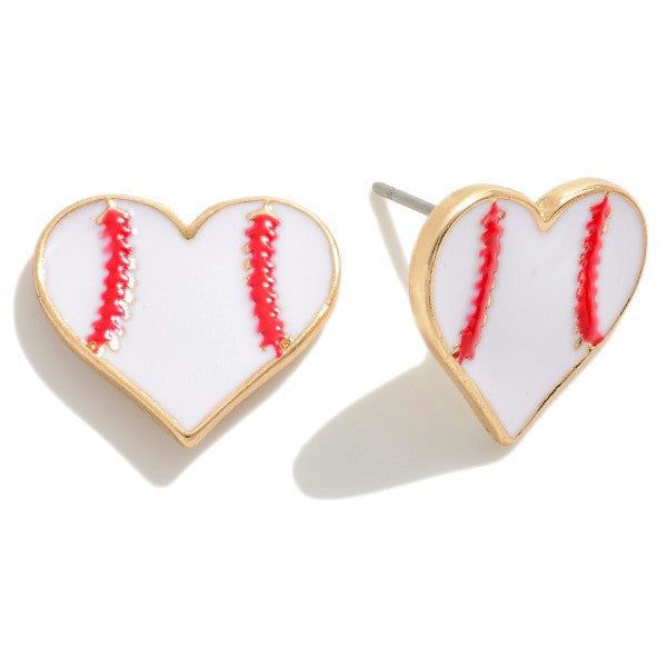 Baseball Heart Stud Earrings