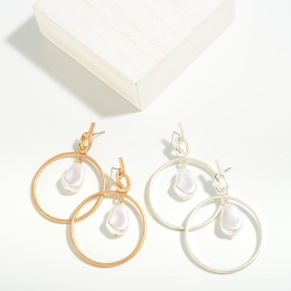 Circular Drop Pearl Earrings