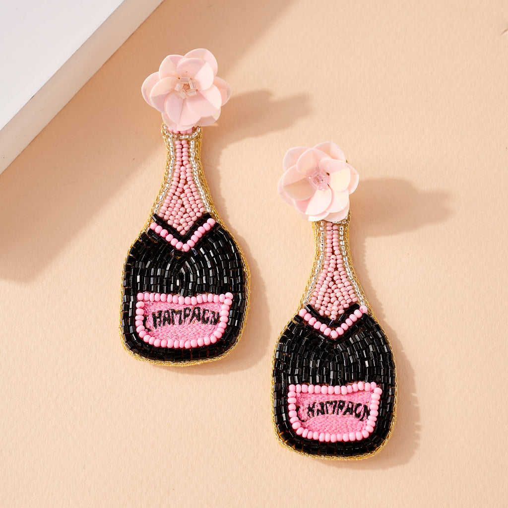 Beaded Black Champagne Earrings - The Sassy Owl Boutique