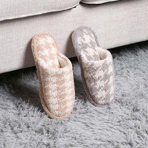 Comfy Luxe Houndstooth Slide On Slippers  - 100% Polyester - Rubber Sole  S/M: Size 6-8 (Women's) M/L: Size 8-10 (Women's) 