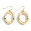 DESCRIPTION: Gold Tone Double Oval Drop Earrings Featuring Cuff Accents  - Approximately 1.5" Long-GOLD