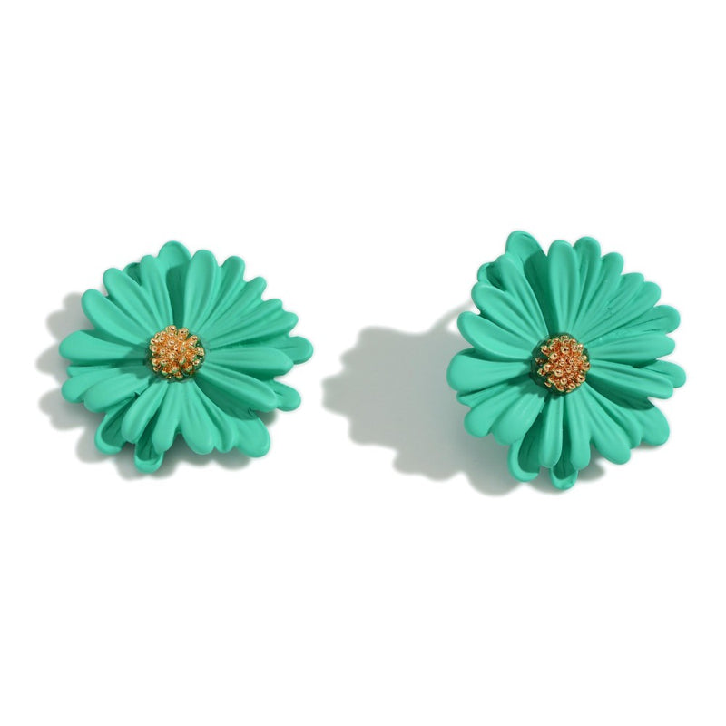 DESCRIPTION: Powder Coated Flower Stud Earrings  - Approximately 1" Length-mint