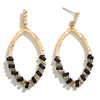 DESCRIPTION: Hammered Gold Tone Beaded Drop Earrings  - Approximately 2.25" Long-BLACK