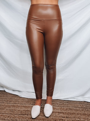 Faux Leather Leggings (Deep Camel)