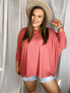 Top features a dolman sleeve, super soft ribbed material with a cuff sleeve and an oversized fit. -ROSE