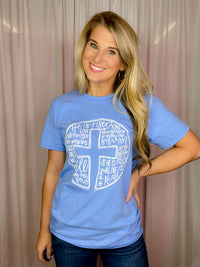 This Scripture Cross Tee is perfect for the Easter season. Its short sleeves, round neck line, and unisex fit make it comfortable and flattering for any body type. The stylish scripture cross design also makes it a great choice for anyone looking for an easy, stylish way to express their faith.-periwinkle 