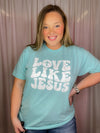 This premium Love Like Jesus Tee is a modern and stylish way to express faith and hope this Easter. Made for a soft and comfortable fit, it features short sleeves, a unisex fit, and a round neck line. With an inspiring "Love Like Jesus" graphic design, it perfectly captures the spirit of the season.-mint